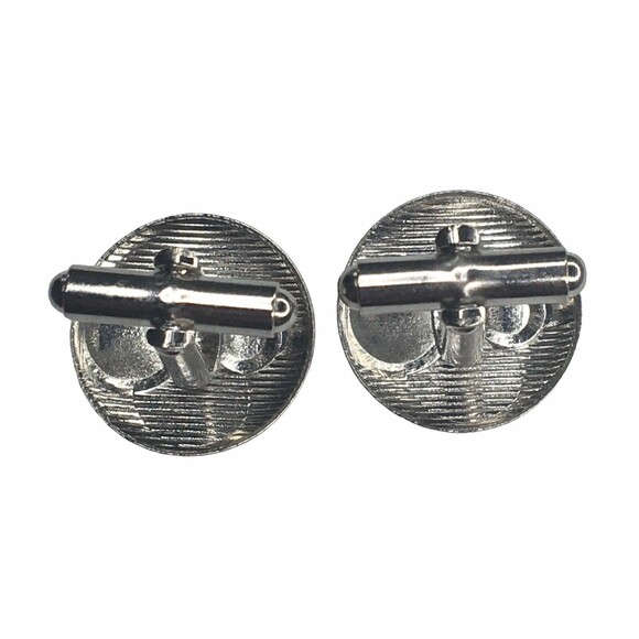 Vintage Cufflinks MCM Silver Tone  Round Geometric Circle Mid Century Estate - Picture 6 of 9